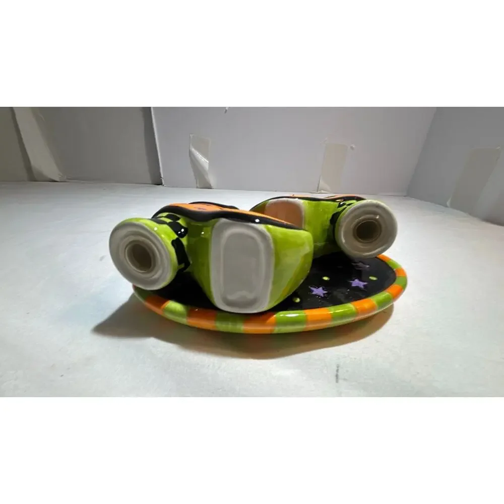 Halloween Witch Shoe Ceramic Salt and Pepper Shakers with Tray